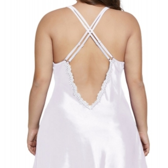 White Plus Size Satin and Lace Chemise Set - Picture 2 of 3